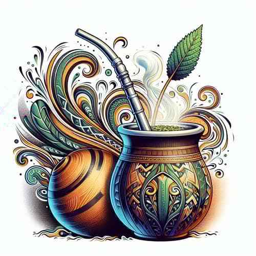 Traditional Yerba Mate Ritual: Invigorating Steam & Vibrant Designs