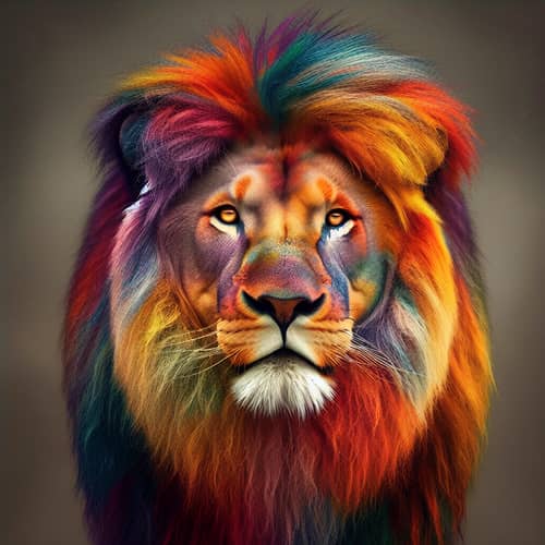 Unique Multicolored Lion with Brilliant Mane