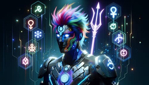 Iconic Metaverse Character: Vibrant Hair & Radiant Trident