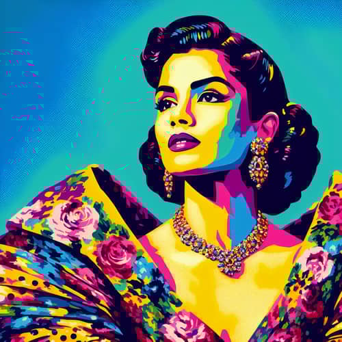 Vibrant Pop Art Portrait of Iconic Woman in Glamorous Gown