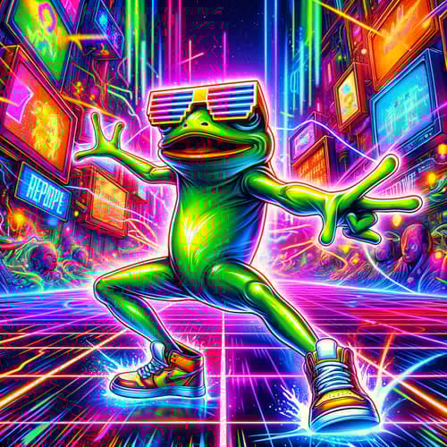 Neon Green Frog Meme in Cyberpunk VR World | Pop Art Style