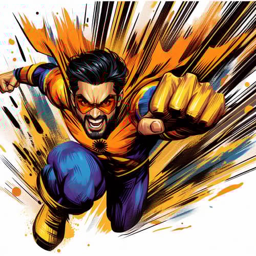 Dynamic South Asian Superhero in Action | Comic Book Style