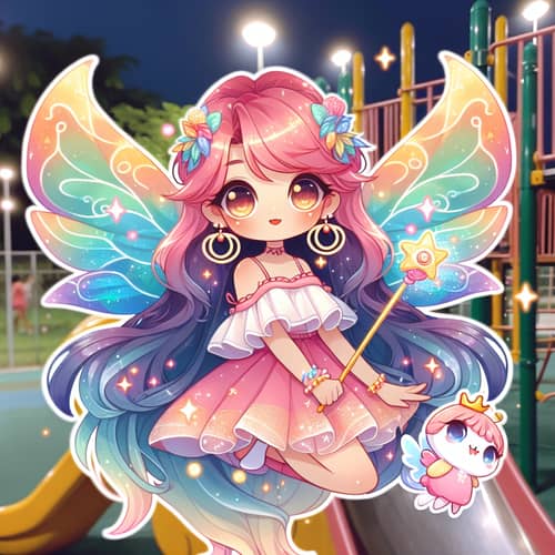 South Asian Fairy Girl with Vibrant Hair and Large Wings