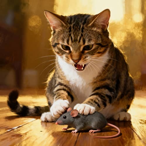 Cat Eating Rat - Feline Feasts