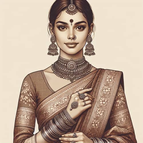 Traditional Indian Saree: Elegant South Asian Woman in Saree & Jewelry