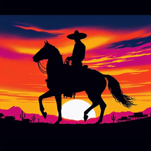 Mexican Cowboy Riding Majestic Horse at Sunset | Wild West Scene