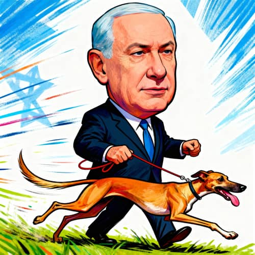 Netanyahu's Caricature with Leashed Dog