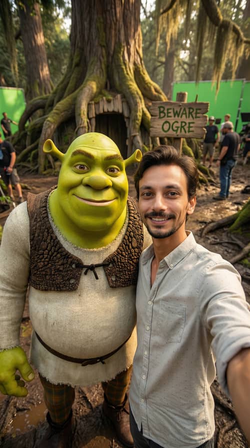 Epic Selfie with Shrek on Film Set