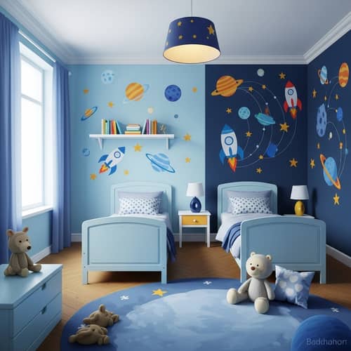 Whimsical Space-Themed Twins' Bedroom Ideas