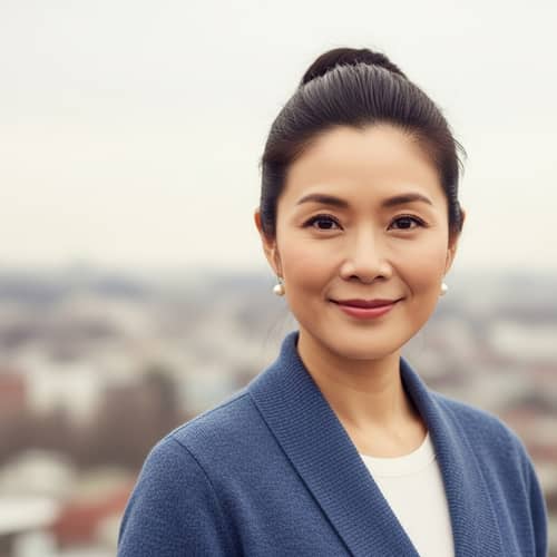 Tranquil Asian Woman Portrait - Warm & Cozy City Background