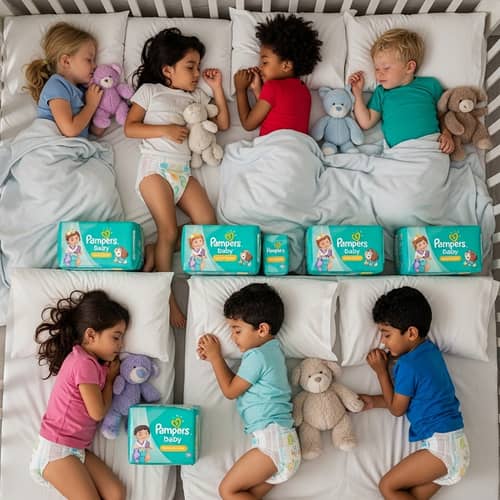 Peaceful Sleep: Diverse Children in Pampers Baby Dry Diapers