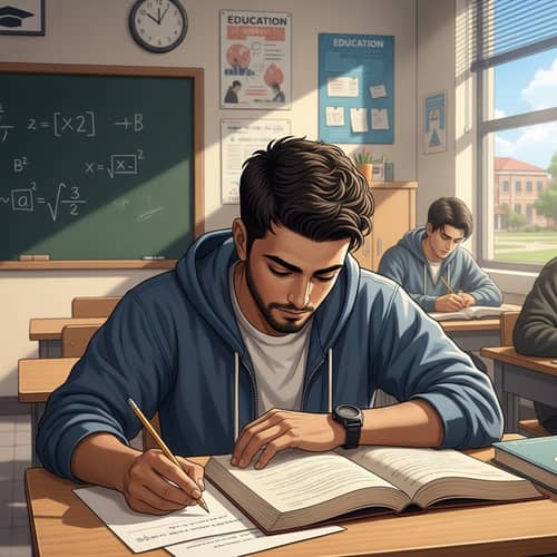 Middle-Eastern Male Student Studying in Classroom Setting