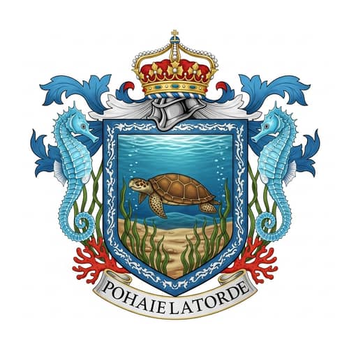 Ocean Theme Coat of Arms with Turtle and Seahorses