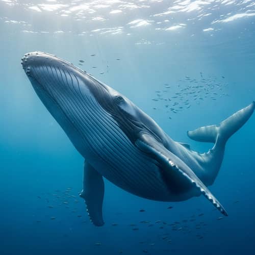 Capturing the Grandeur: Blue Whale Swimming in Sunlit Ocean