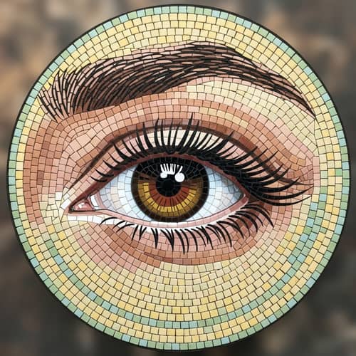 Realistic Eye Mosaic Art: Detailed Design with Warm and Cool Colors