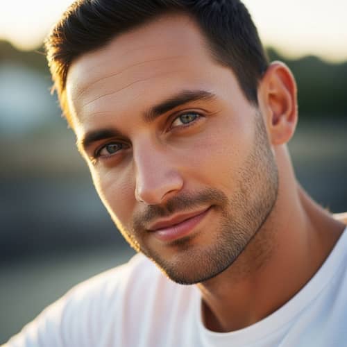 Handsome Caucasian Man with Bright Blue Eyes | Confidence and Approachability