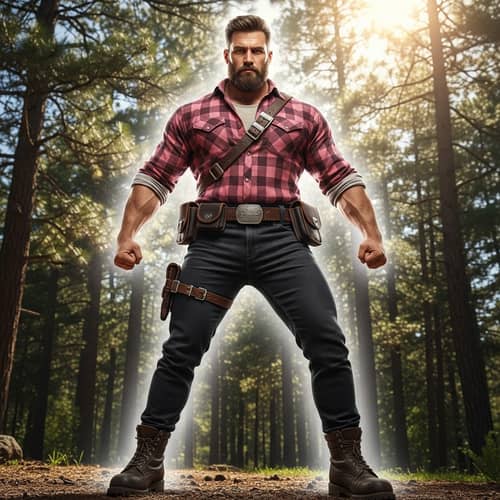 Stylish Lumberjack Superhero | Pink Checkered Flannel Shirt