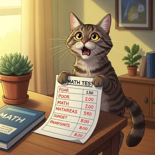 Shocked Tabby Cat Reacts to Poor Math Test Score | Home Learning Scene