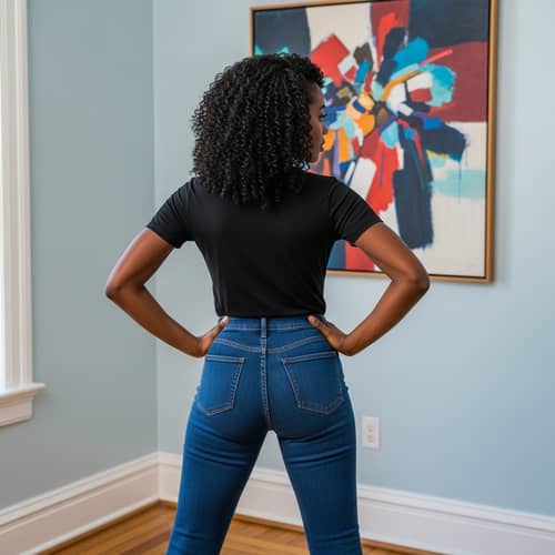 Black Woman in Stylish Denim Jeans - Confident Pose