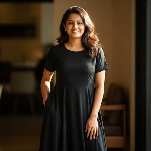 South Asian Woman in Casual Black Dress | Elegant and Relaxed