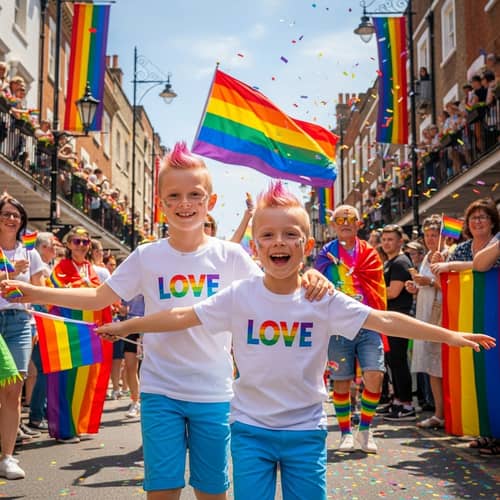 Joyful Boys at Pride Parade - Celebrating Happiness and Pride