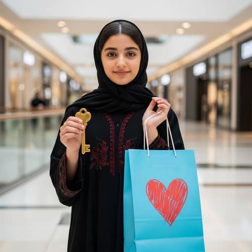 Young Girl in Black Abaya: Fashion Empowerment in Modern Mall
