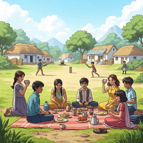 Picnic Scene in Rural Indian Village: Unity Found in Diversity