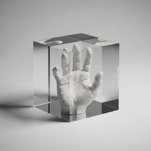 Minimalist Cube Logo with Plaster Hand Design