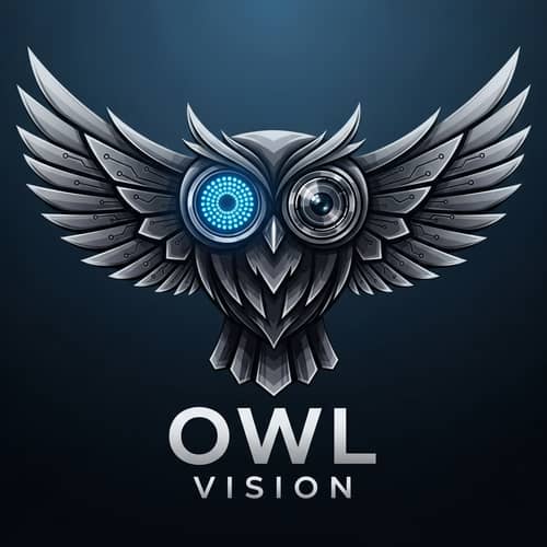 Unique Owl Logo Design with LED Lights and Camera Eyes