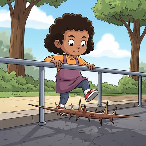 Young Child Crossing a Thorn: Cartoon Image