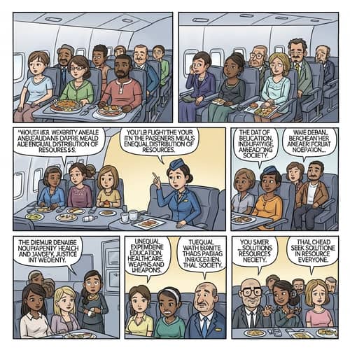 Diverse Airplane Scene: Inequality and Solidarity Illustrated