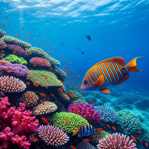 Vibrant Marine Life: Majestic Fish and Colorful Coral Reef