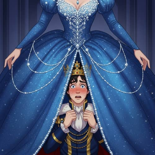 Royal Surprise Under Glowing Blue Gown - Enchanting Scene