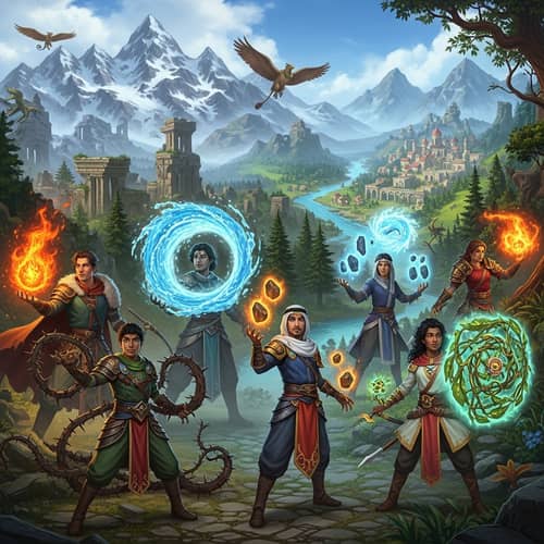 Epic Fantasy Game World with Diverse Characters & Magical Realms