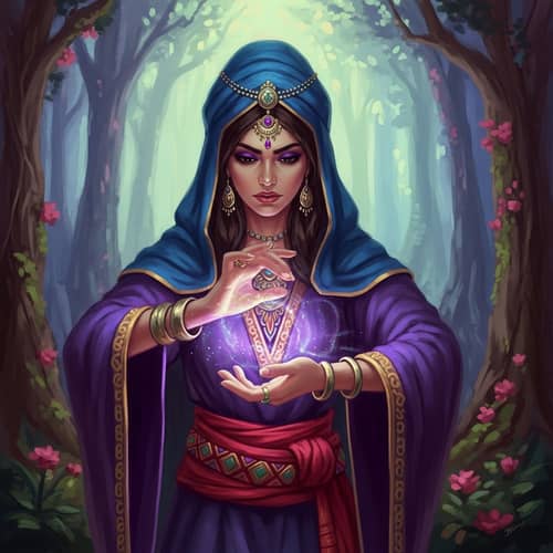 Middle-Eastern Sorceress in Enchanted Forest - Digital Painting