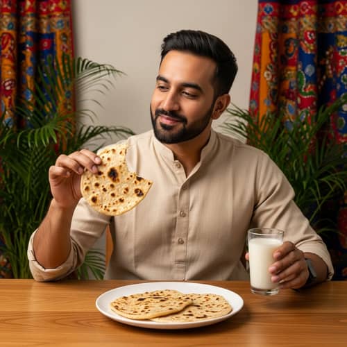 South Asian Man Enjoying Roti Meal | Traditional Dining Experience