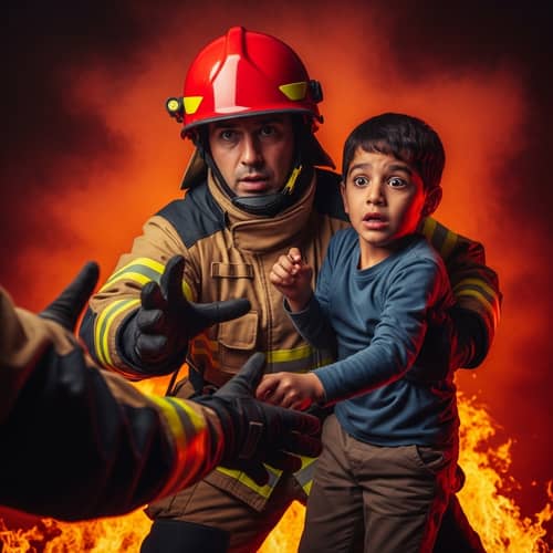 Brave Firefighter Rescues Terrified Child in Dramatic Scene