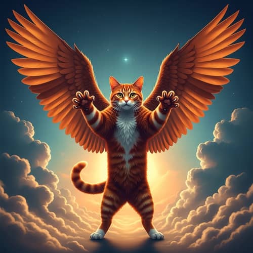 Red Flying Fighter Cat | Vibrant, Winged, Heroic Feline