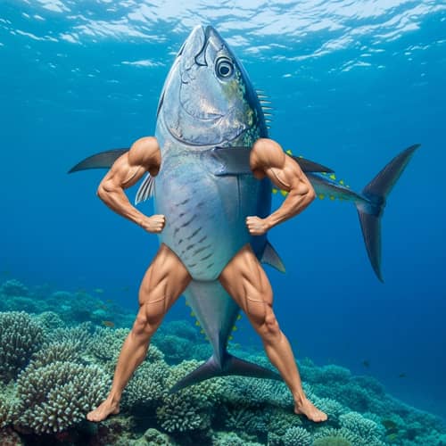 Tuna Fish with Human Arms and Legs | Unique Illustration