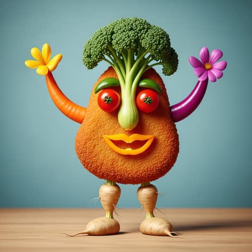 Delightful Veggie Cutlet Character | Whimsical Vegetables & Plants