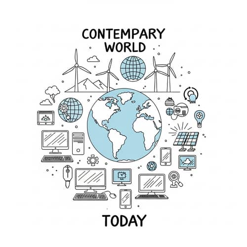 Contemporary World Illustration: Technology, Renewable Energy & Global Symbols