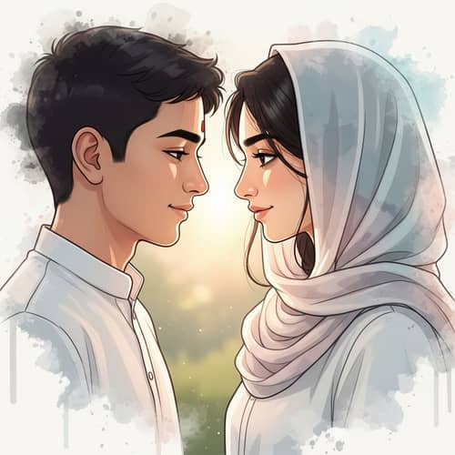 Interfaith Romance in Serene Digital Painting