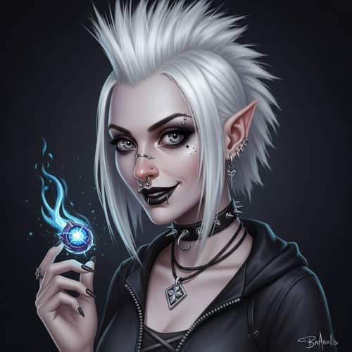 Fantasy Goth Woman with Ice-White Hair and Piercings