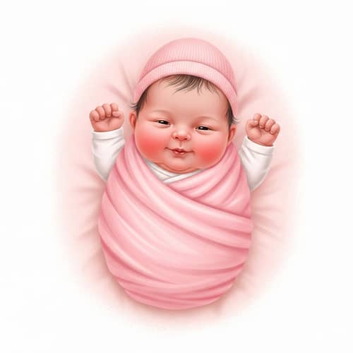 Adorable Newborn Baby Girl Wrapped in Soft Pink Blanket