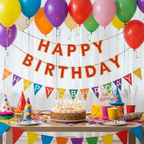 Vibrant Birthday Celebration with Cake and Balloons