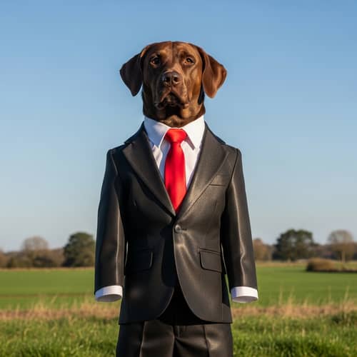 Brown Dog in Stylish Black Suit | Fashionable Canine Attire