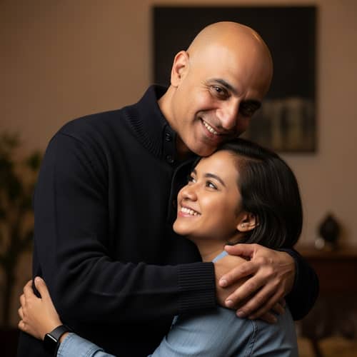 Warm Embrace: Middle-Eastern Man and Indonesian Woman Bonding