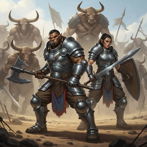 Half-Orc Barbarian in Half Plate Armor with Great Axe - Epic Battle Scene