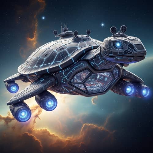 Realistic & Futuristic Turtle-Shaped Ship Image