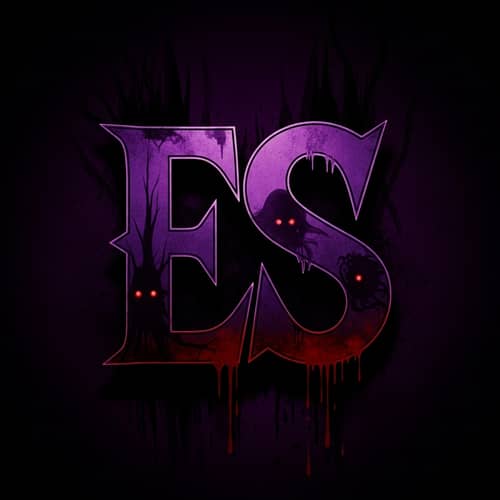 Chilling Horror Logo: Gothic 'ES' Design in Deep Purple & Black